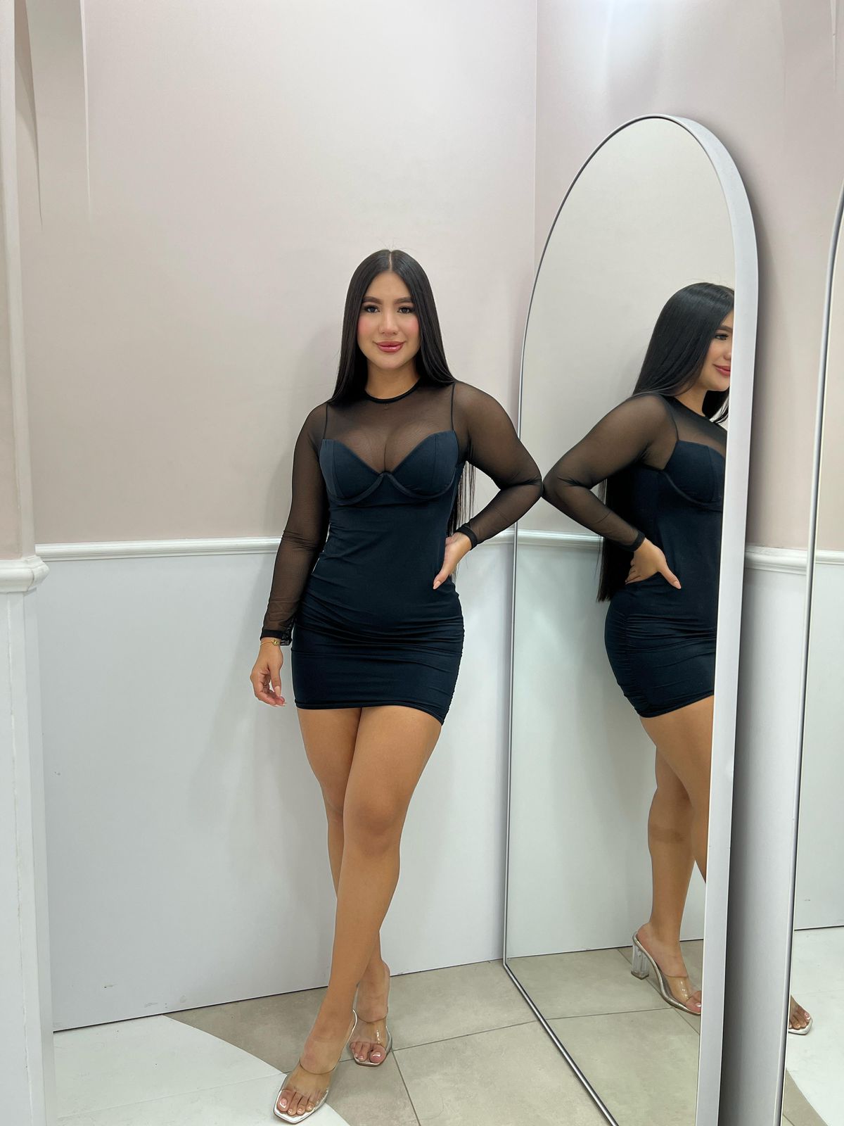 VESTIDO MANGA LARGA EN MALLATEX