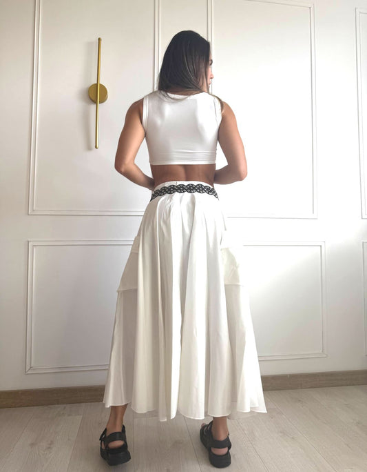 FALDA LARGA EN TELA BELLA CON CORREA
