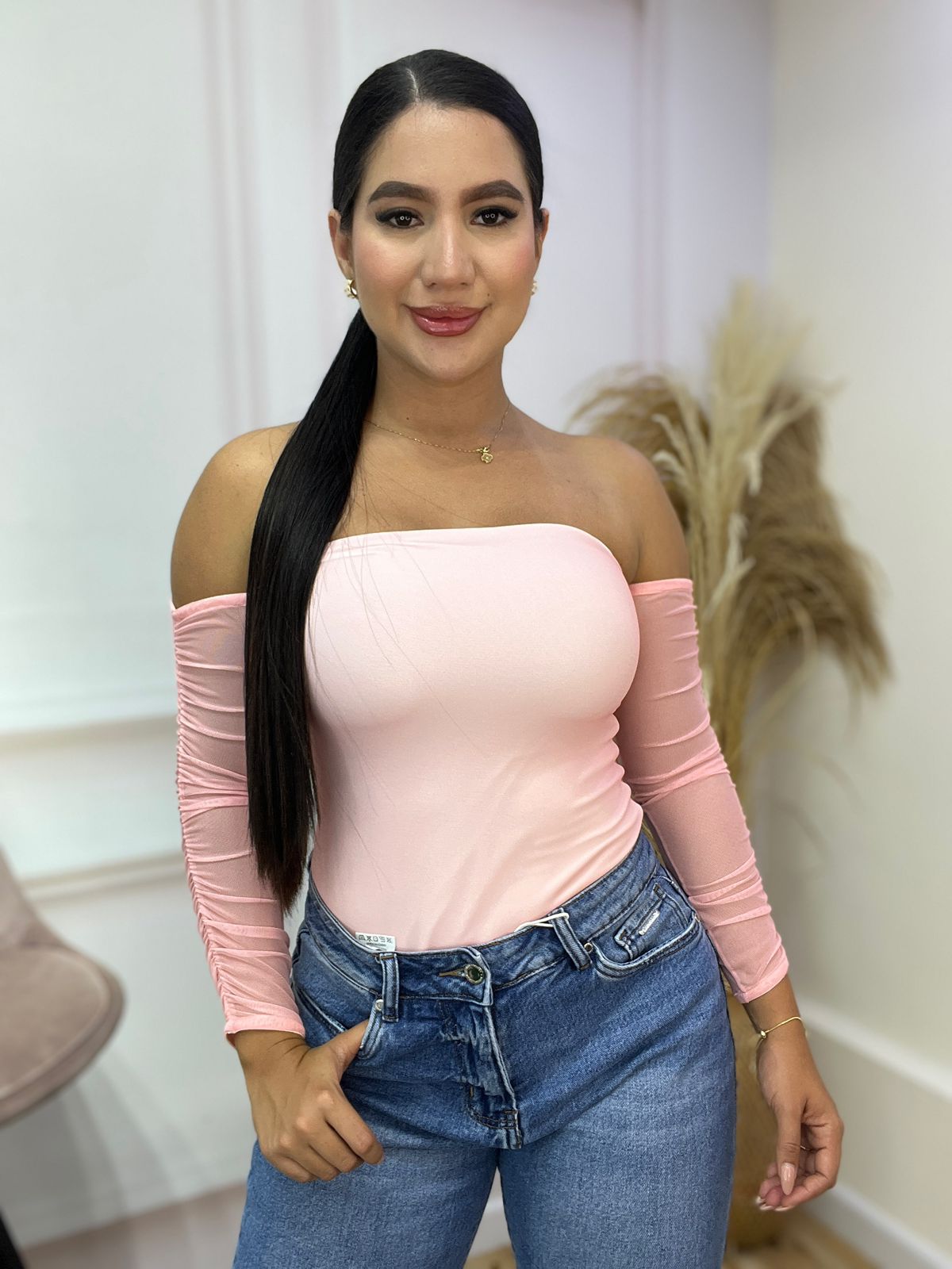 BODY STRAPLESS CON MANGAS EN MALLATEX