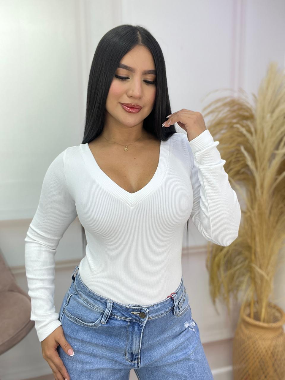 BODY MANGA LARGA RIB