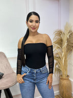 BODY STRAPLESS CON MANGAS EN MALLATEX