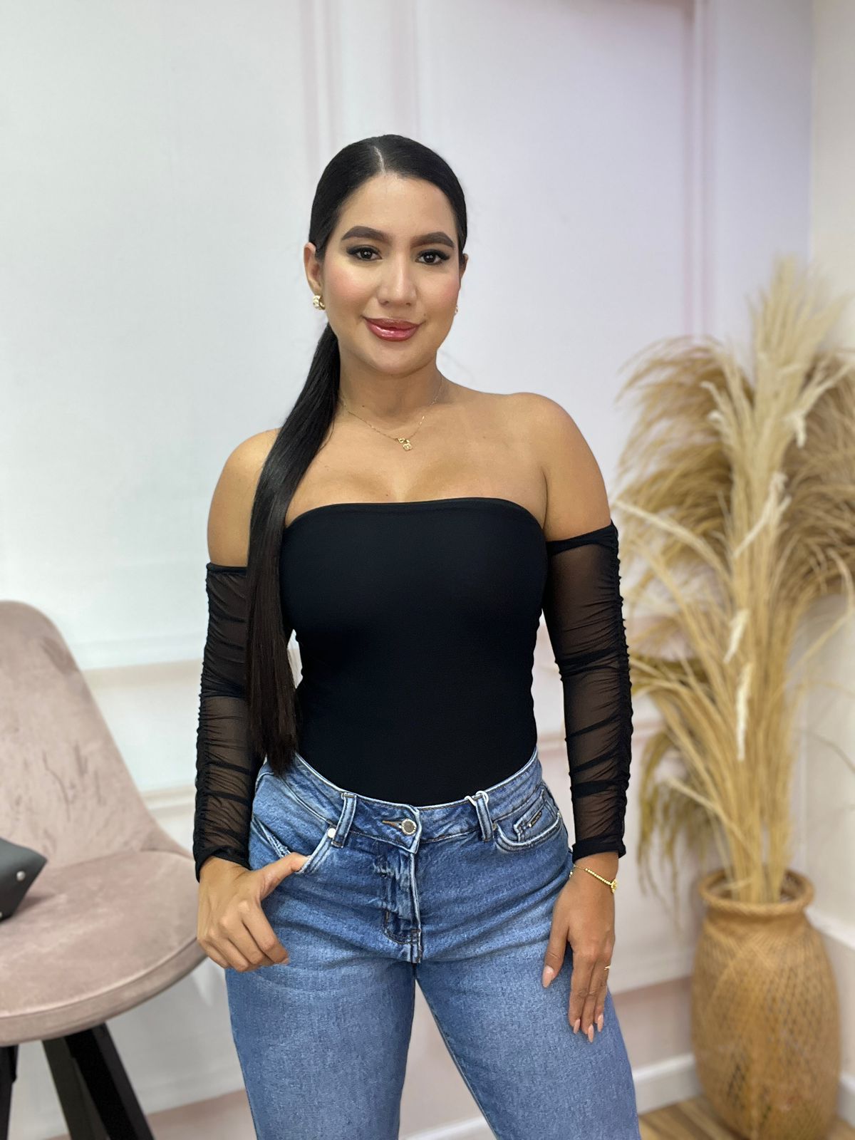 BODY STRAPLESS CON MANGAS EN MALLATEX