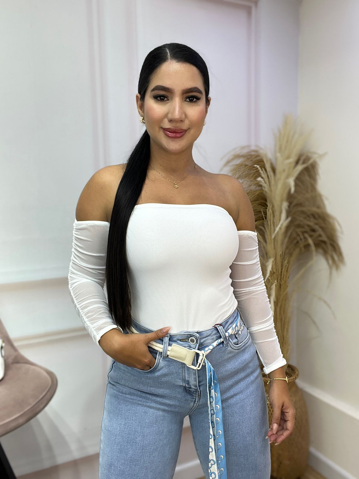 BODY STRAPLESS CON MANGAS EN MALLATEX