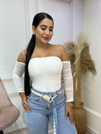 BODY STRAPLESS CON MANGAS EN MALLATEX