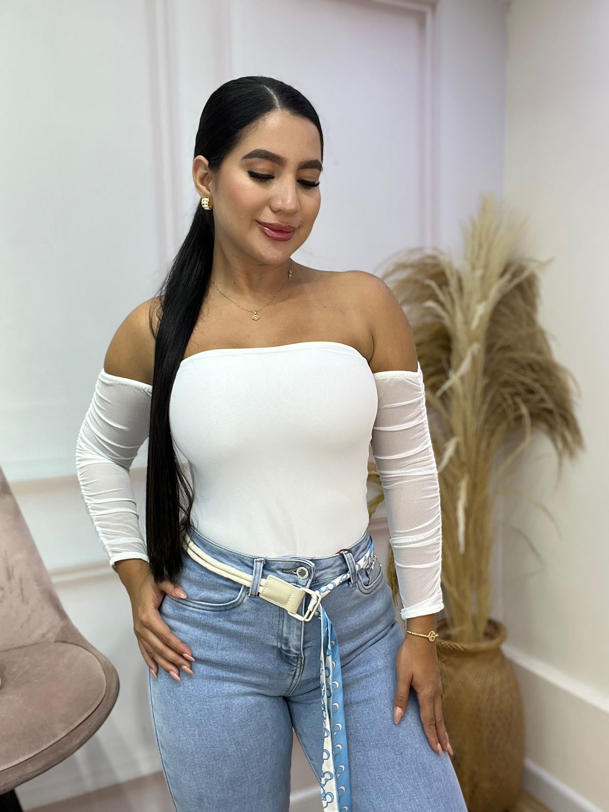 BODY STRAPLESS CON MANGAS EN MALLATEX