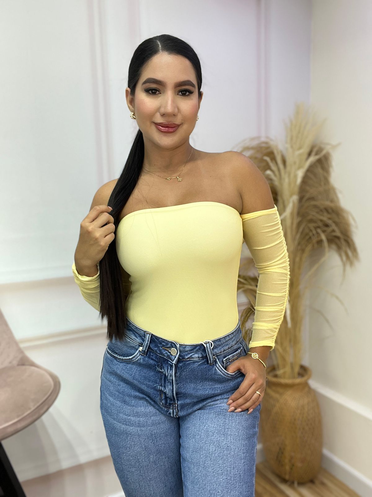 BODY STRAPLESS CON MANGAS EN MALLATEX
